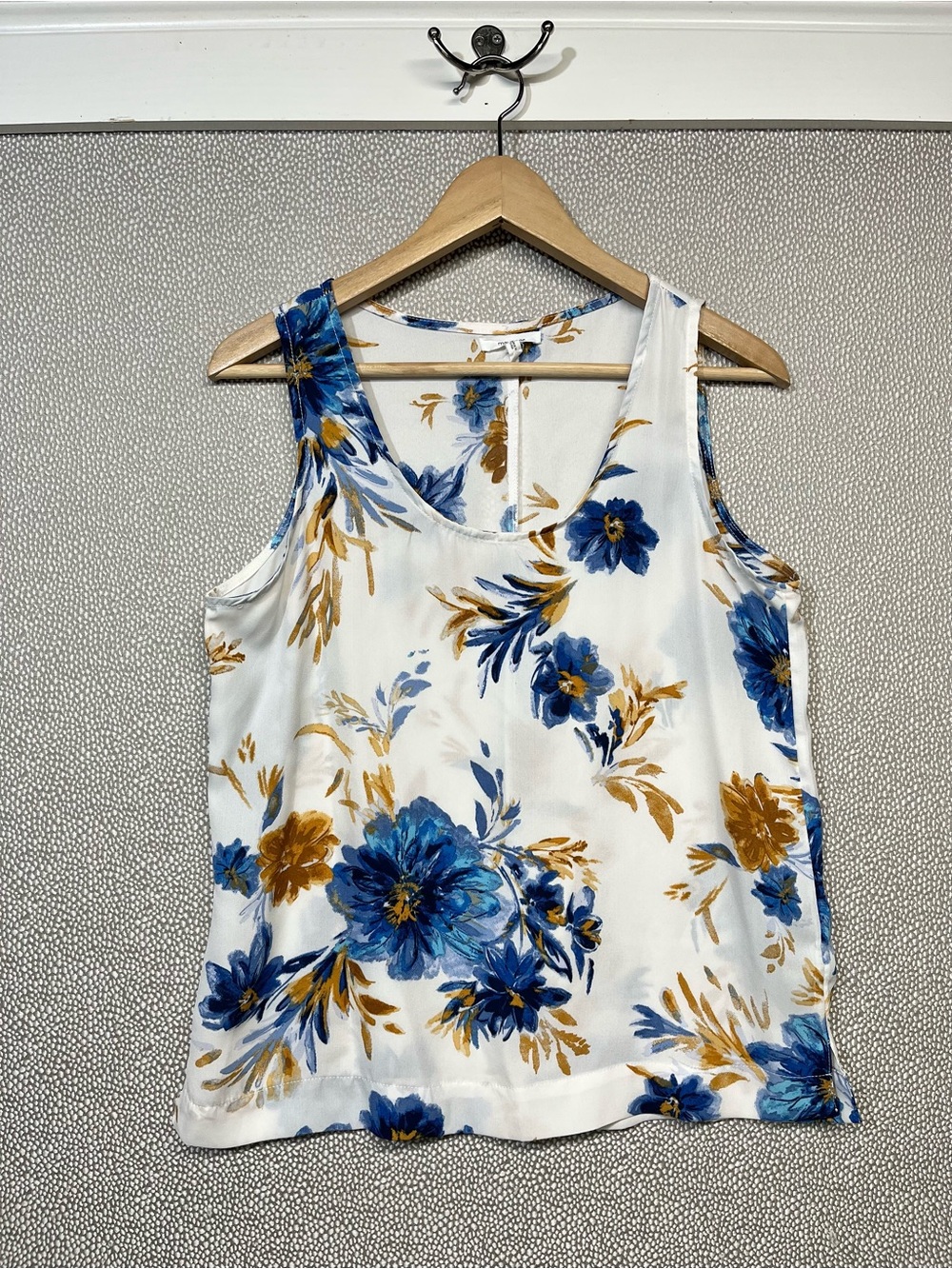 S Maurices White with Blue & Gold Floral Print Sleeveless Top